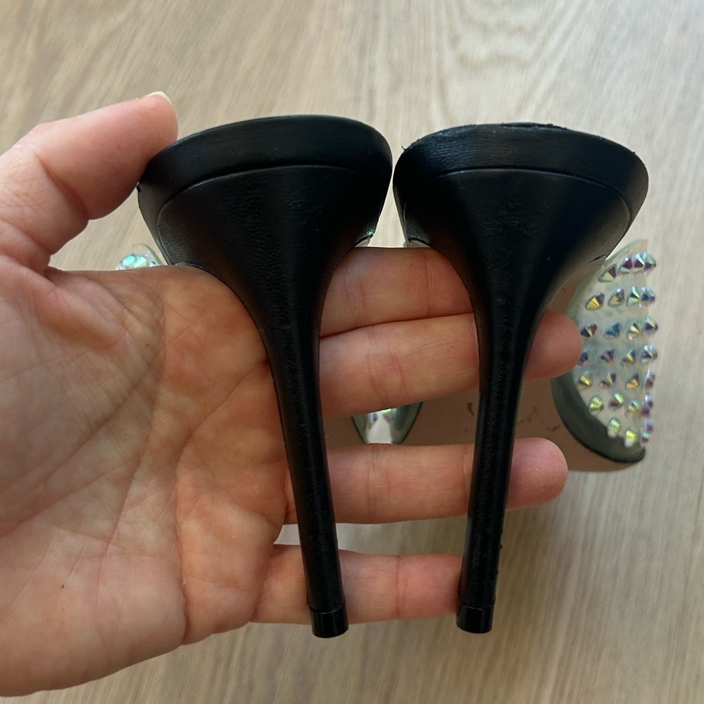 Schutz Greece Black Clear Vamp Rhinestones Stiletto Heel Mule Pumps 9.5 - Picture 10 of 12